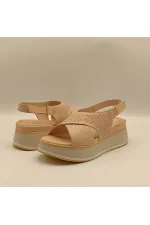 Athena Pudra Deri Dolgu Topuk Sandalet