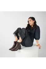 Bottes Blanca pour femme en cuir marron foncé – Semelle antidérapante en TPU – Hauteur de tige : 17 cm – Fermeture éclair – Cuir véritable