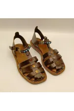 Cali Brown Leather Flat Women's Sandals