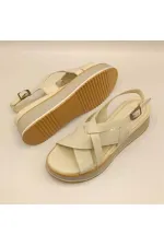 Garda Krem Deri Dolgu Topuk Sandalet