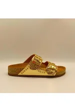 Perla Gold Leather Cork Sole Orthopedic Slippers