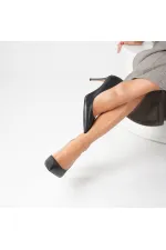 Nadin 100% Genuine Leather Black Stiletto – Neolite Sole, Open-Neck Design