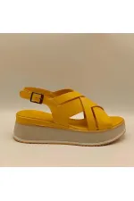 Garda Sarı Deri Dolgu Topuk Sandalet