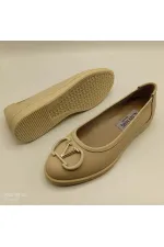 Ballerines beiges en cuir véritable, collection 2002 – avec accessoires métalliques