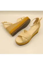 Deka Bej Deri Dolgu Topuk Sandalet