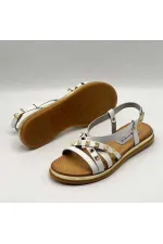 Anetta White Leather Women's Sandals | Gold Stud Detail, Genuine Leather Thermo Sole