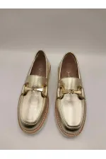 Malta Altın Deri Kadın Günlük Ayakkabı – Parlak Altın Tokalı