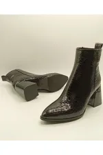 Valeria Black Beanie Pattern Genuine Leather Women's Boots – Pointed Toe, Metal-Embellished Heel