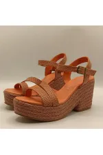 Lonna Narçiçeği Deri Dolgu Topuk Kadın Sandalet