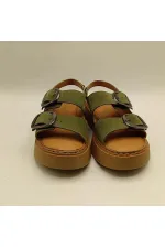 Ametist Exclusive Stabil Haki Süet Platform Kadın Sandalet | Çift Bantlı Gerçek Deri Konfor