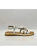 Anetta White Leather Women's Sandals | Gold Stud Detail, Genuine Leather Thermo Sole