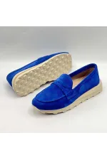 Carle Parlak Mavi Hakiki Süet Deri Kadın Loafer – 3 cm Termolight Taban
