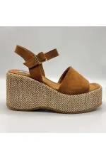 Ametist Exclusive Agatha Taba Süet Dolgu Topuk Kadın Sandalet | Yazlık Rahat ve Şık Kadın Sandalet