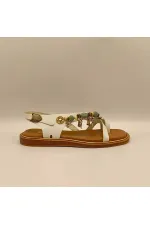 Daphne White Leather Flat Women's Sandals