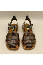 Sandales plates en cuir noir Cali pour femmes