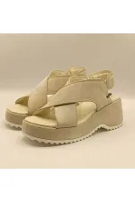 Sindy Beige Leather Platform Sandals