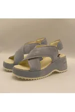Sindy Blue Leather Platform Sandals