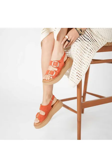 Amethyst Exclusive Stable Orange Suede Platform Women's Sandals | Buckle & Non-Slip Sole for Summer Elegance