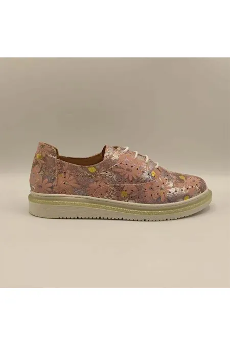 Jenny Powder Pink Leather Floral Pattern Women's Sneaker