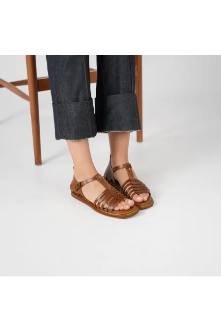 Asta Tan Leather Flat Women's Sandals
