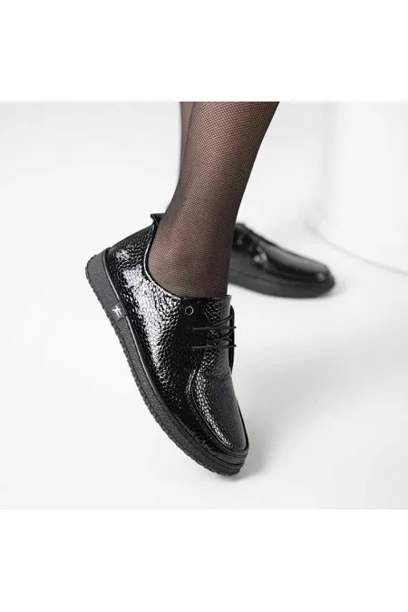 Ariss Siyah Fasulye Desen Gerçek Deri Kadın Günlük Ayakkabı – Hafif Esnek Kauçuk Taban