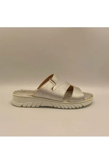 Pantoufles confortables en cuir argenté Alda pour femmes