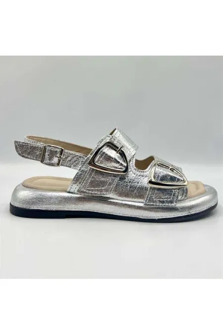 Amethyst Exclusive Siesta Silver Genuine Leather Women's Sandals