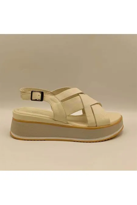 Garda Krem Deri Dolgu Topuk Sandalet