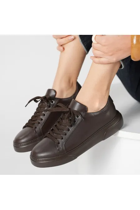 Anka Kahve Gerçek Deri Kadın Sneaker – Hafif Eva Taban