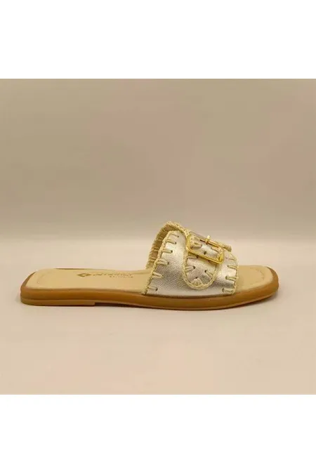 Pantoufles authentiques en cuir argenté pour femmes