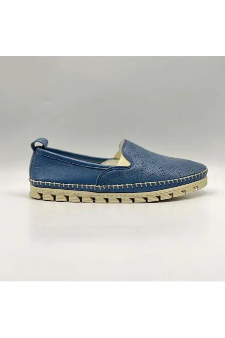 Flex Mavi Hakiki Deri Kadın Loafer