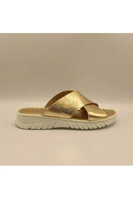 Pantoufles confortables en cuir doré Alessia pour femmes