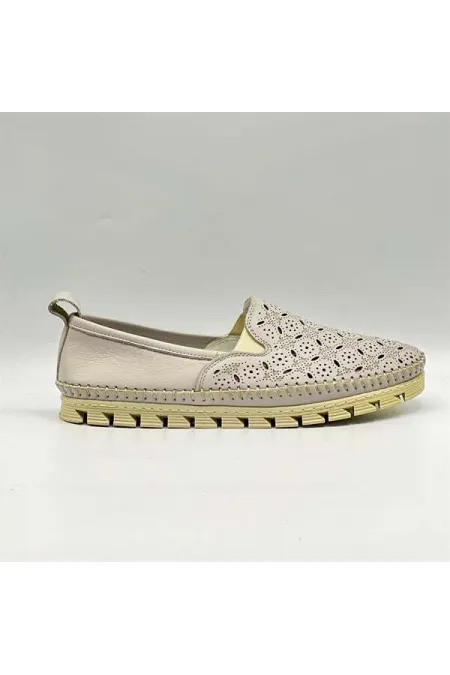 Flex Krem Hakiki Deri Kadın Loafer