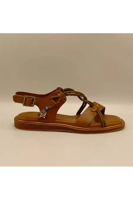 Belen Brown Leather Flat Women's Sandals