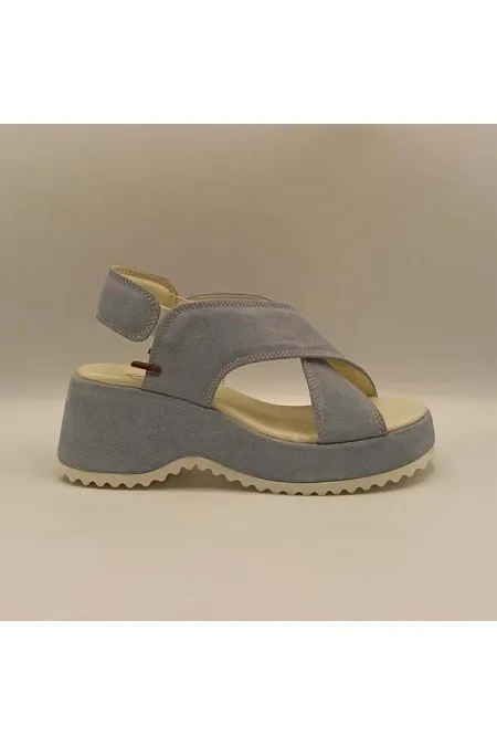Sindy Blue Leather Platform Sandals