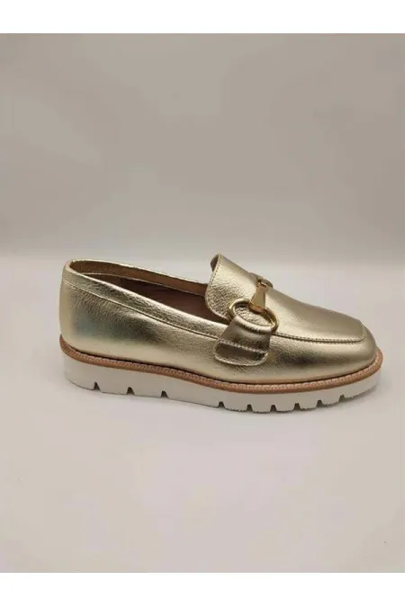 Malta Altın Deri Kadın Günlük Ayakkabı – Parlak Altın Tokalı