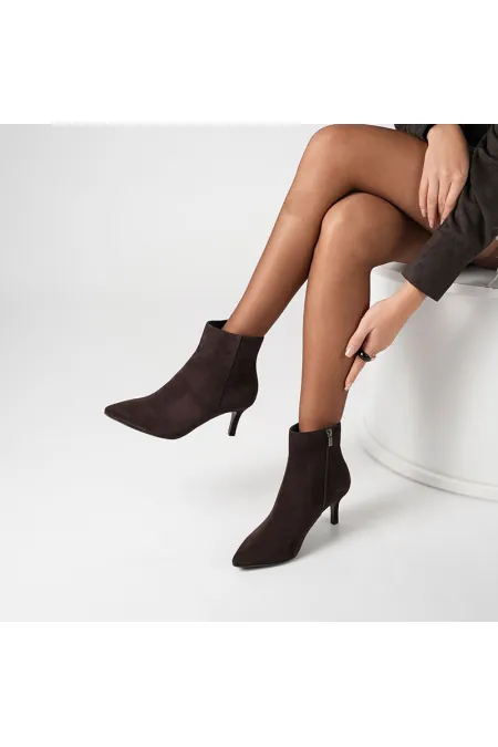 Carmen Acı Kahve Süet İnce Topuklu Kadın Bot – 7 cm – Sıcak Astar – TPU Taban
