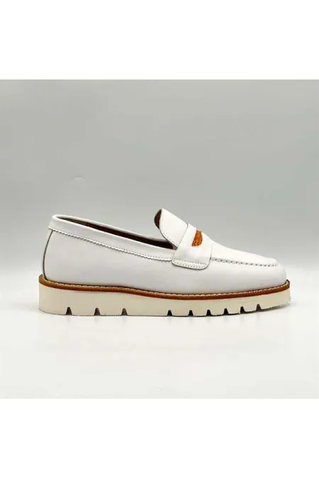 Malta White Genuine Leather Women's Loafer Shoes