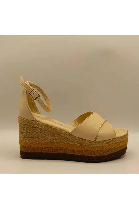 Deka Bej Deri Dolgu Topuk Sandalet