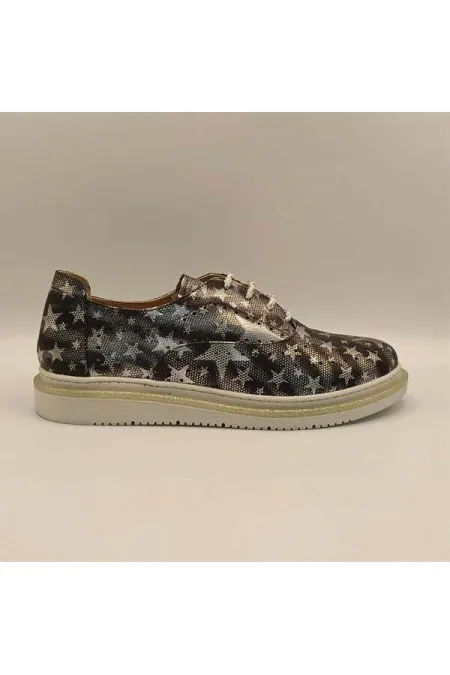 Jenny Black Leather Star Pattern Women's Sneaker