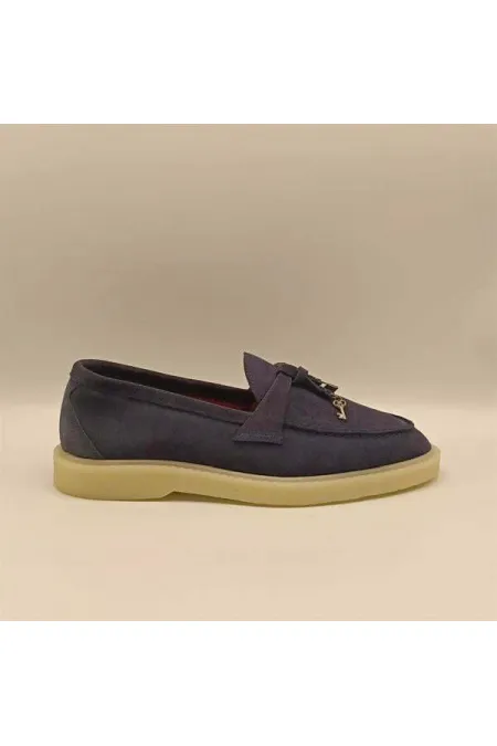 Etna Navy Suede Women's Loafer Shoes