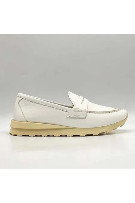 Carle Beyaz Hakiki Deri Kadın Loafer - 3 cm Termolight Taban