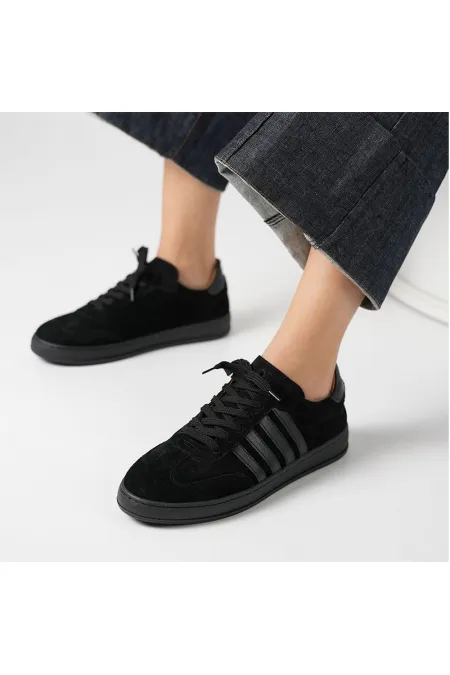 Elio Black Suede Women's Sneaker – Genuine Leather, New Season Autumn/Winter