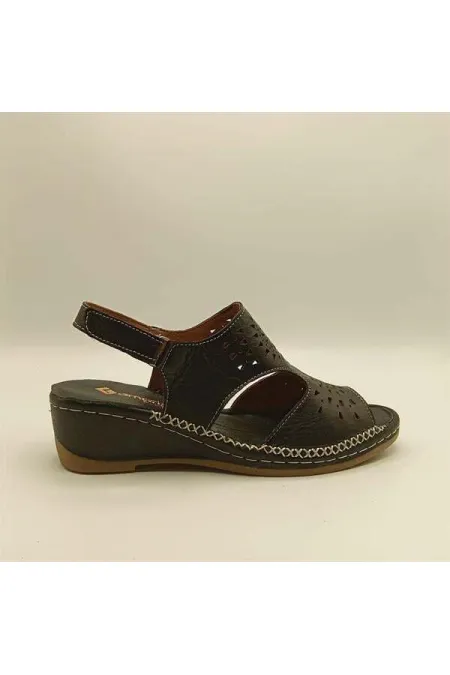 Calina Black Genuine Leather Handmade Women's Sandals – Soft Sole