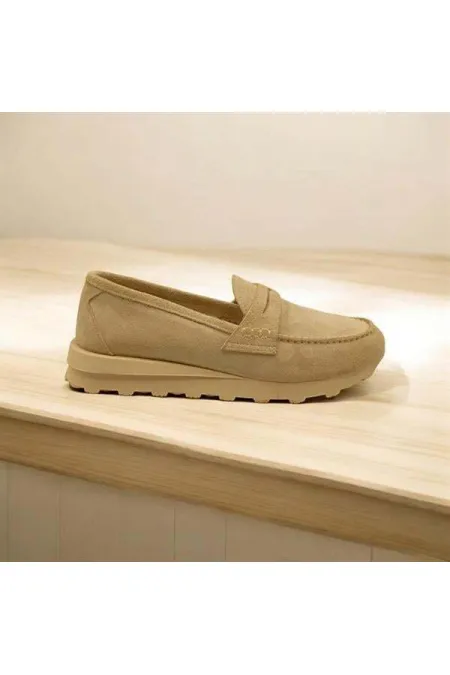 Carle Beige Suede Women's Loafer Shoes