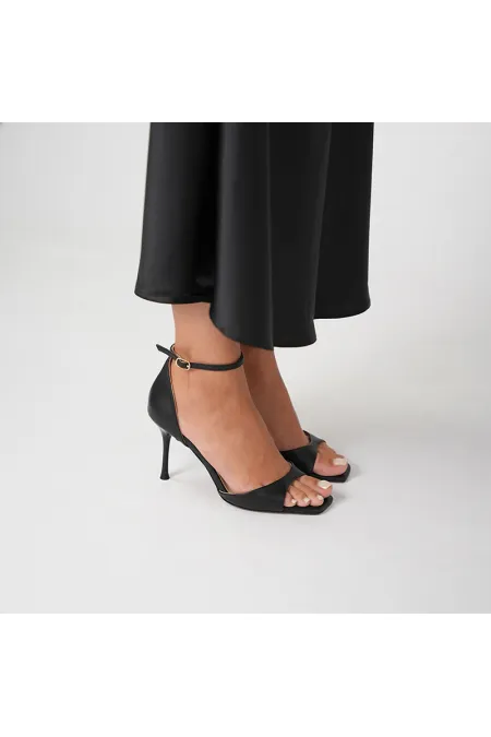 Marta 100% Genuine Leather Black Heeled Sandals – Milano Heel, Neolite Sole