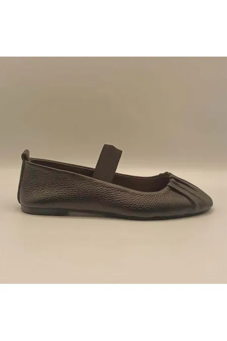 Hazal Black Leather Ballet Flats