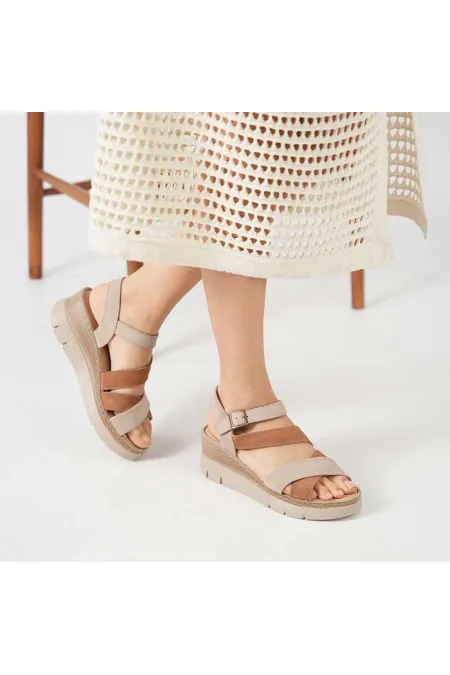 Stable Cross Strap Ankle Strap Genuine Leather Suede Women's Sandals – Beige/Light Brown