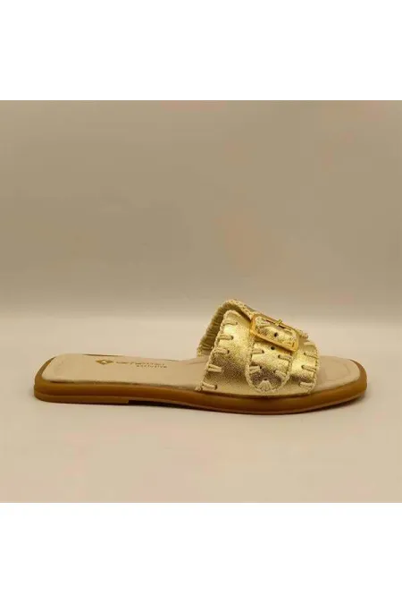 Pantoufles authentiques en cuir doré pour femmes