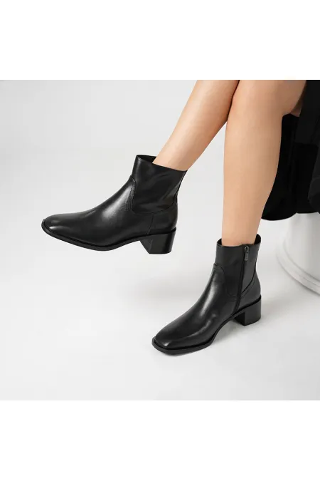 Blanca Black Leather Women's Boots – TPU Non-Slip Sole – 17 cm Boot Height – Zipper Closure – Leather Inner & Outer Material